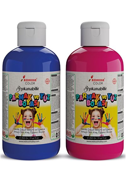 Red Rose Mavi-Fuşya Parmak Boyası 2'li Set 2x250gr Yıkanabilir, Toksik İçerme...