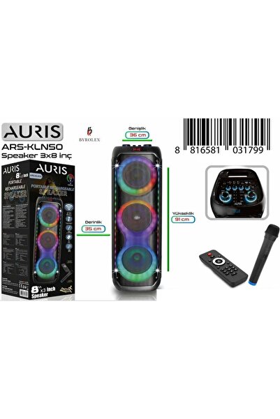Auris Mikrofonlu Şarj Edilebilir Bataryalı Led Işıklı Hoparlör