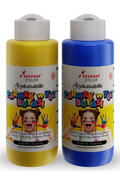 Red Rose Sarı-Mavi Parmak Boyası 2'li Set 2x120ml Yıkanabilir, Toksik İçermez...