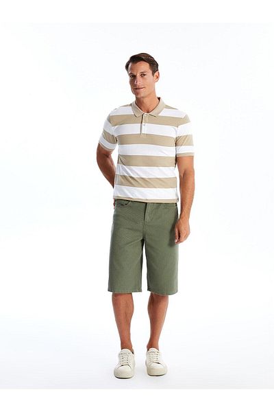 LC Waikiki Ανδρικό μπλουζάκι πόλο LCWAIKIKI Green Stripe - Κοντό μανίκι, Colorblock Pique