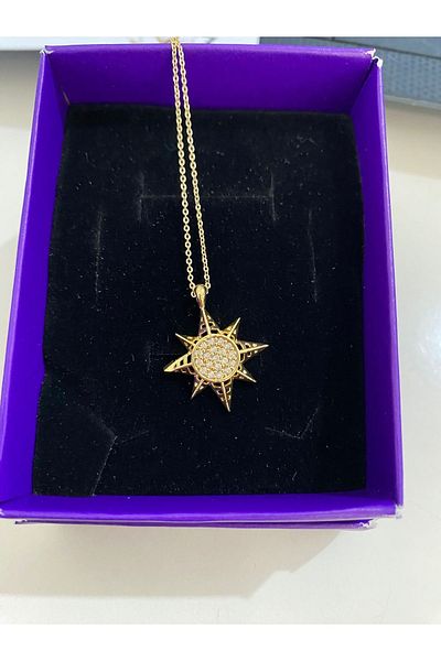 ANGELSS JEWELLERY Gold Polar Star Figured Zircon Stone Steel Necklace