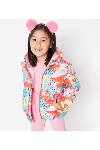 ÖNDER MODA GiRl - WateR and Wind PRoof PRinted Hooded PuffeR JacKet