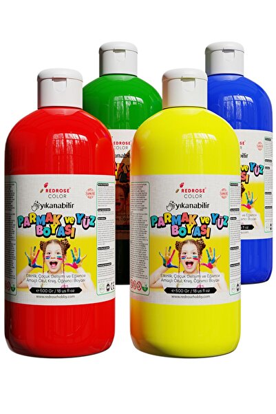Red Rose Ana Renkler Parmak Boyası 4'lü Set 4x500gr Yıkanabilir, Toksik İçerm...