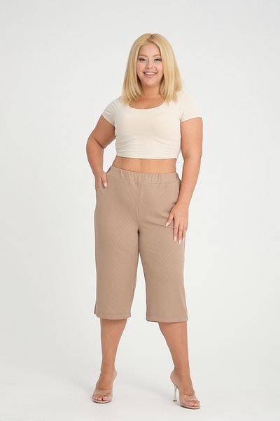 Gül Moda Plus Size Beige Capri Trousers - Lycra, G114-1