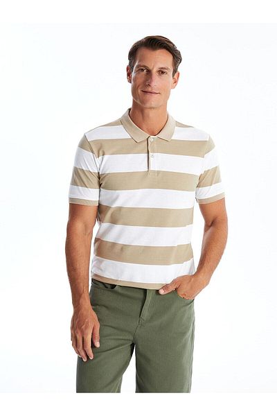 LC Waikiki Ανδρικό μπλουζάκι πόλο LCWAIKIKI Green Stripe - Κοντό μανίκι, Colorblock Pique