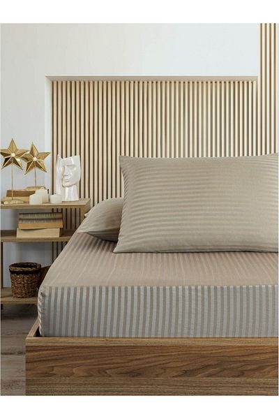 uykulife home collection Uykulife Cream Satin Single Elastic Sheet Set