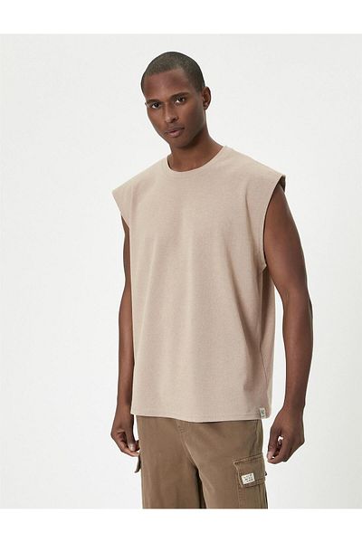 Koton 4sam30005mk 050 Beiges ärmelloses T-Shirt aus Baumwolljersey für Herren