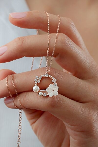 Silvano Jewelry 925 Ayar Gümüş Sedefli Gül Kolye