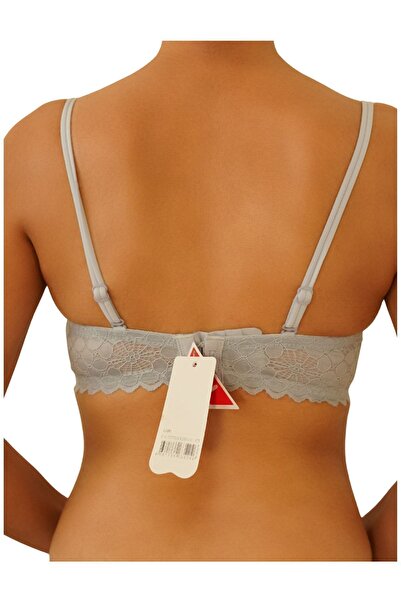 F.K Front Tied Unsupported Lace Detailed Bra Black Gray 1206