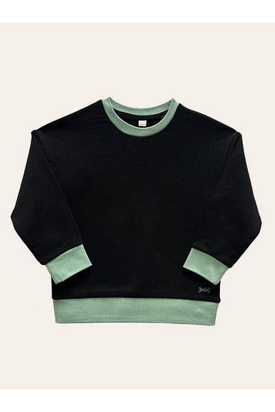 DGK COLLECTİON Dgk Collection Oversize Boy Black Green Ribbed Sweatshirt 100% Cotton Printed
