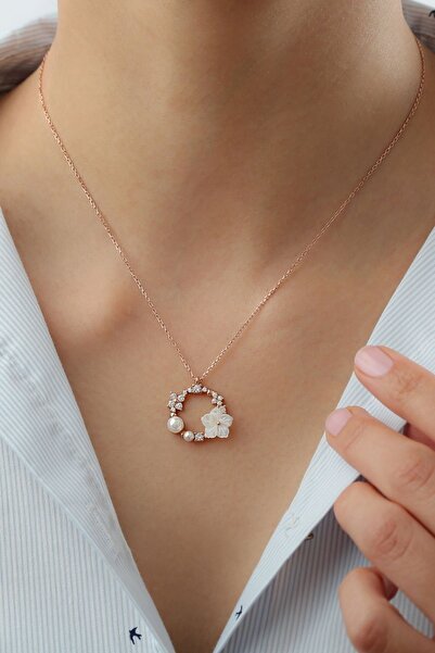 Silvano Jewelry 925 Ayar Gümüş Sedefli Gül Kolye