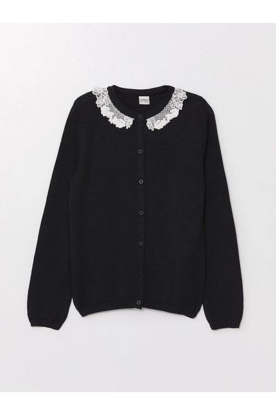 LC Waikiki LCW Kids Dark Navy - Crew Neck Long Sleeve Girl's Knitwear Cardigan