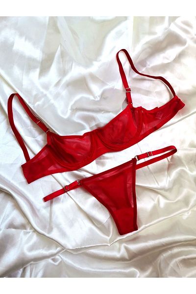 BLUEAVCI Red Tulle Bralet Set