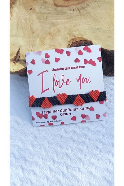 Atolye Ferda Miyuki Red Black Heart Bracelet (with card)