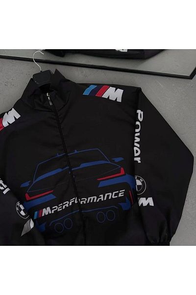 MSRT BMW Unisex Black Oversize Αλεξίπτωτο Ύφασμα - Ψηφιακό εμπριμέ Windbreaker Raincoat