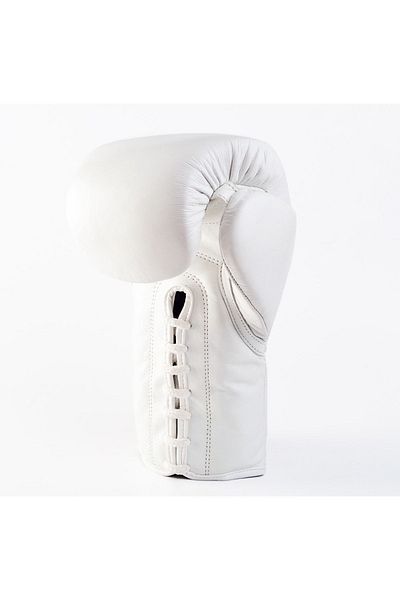 Conquer Pro Fight Premium White White Laced Boxing Gloves Leather