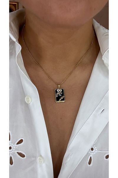 İlayda Illys Gold Magician Tarot Card Patterned Steel Necklace