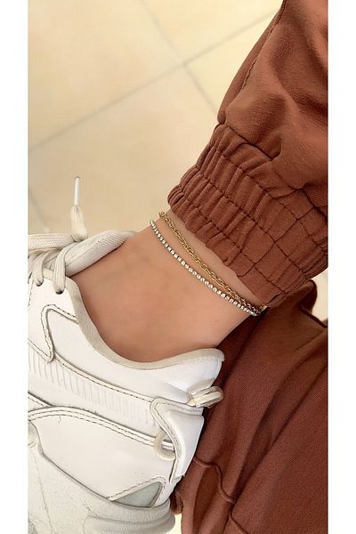SU PERİSİ TAKI BİJUTERİ Steel Gold Zircon Stone Anklet