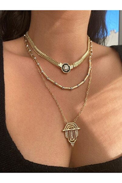 şira sirius مجموعة قلادة ذهبية مكونة من 3 قطع من Leyla Serenay Trend