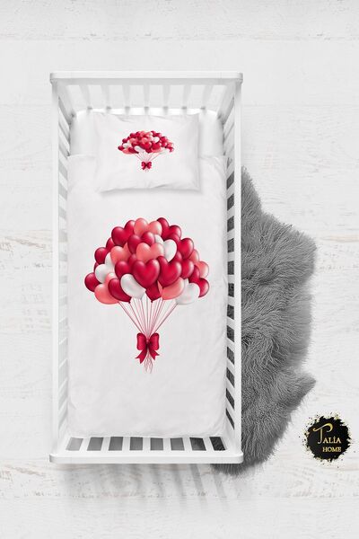 Talia Home طقم غطاء لحاف أطفال منقوش على شكل قلب مع ملاءات TLABN-158