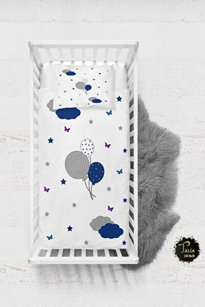 Talia Home طقم غطاء لحاف أطفال منقوش بالون الأزرق مع ملاءات TLABN-009