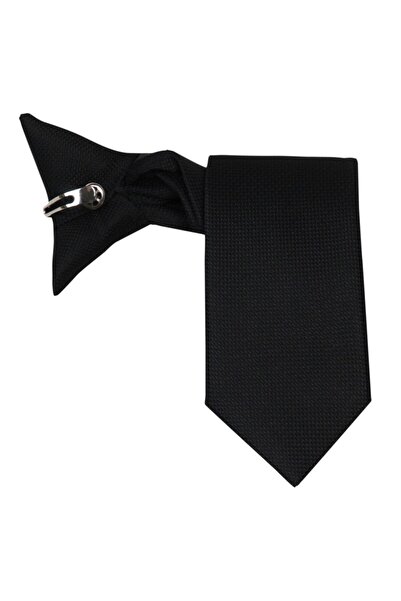 PROKRAVAT Erkek Siyah Kuşgözü Klipsli Kravat