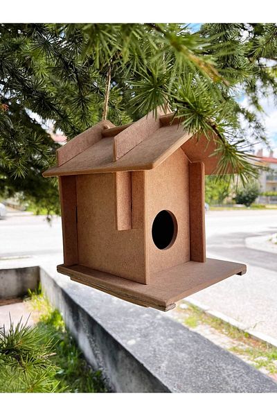 Emach Dizayn Decorative Garden Wooden Bird House Nest Paintable Durable Mdf 21x16x21
