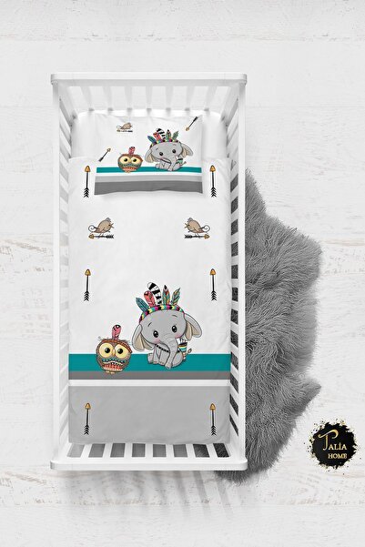 Talia Home طقم سرير أطفال بنمط البومة والفيل مع ملاءات TLABN-125