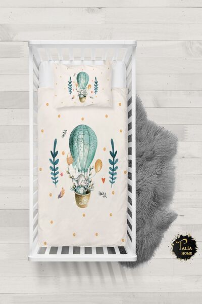 Talia Home طقم غطاء لحاف أطفال بتصميم فيل بالون الطائر مع ملاءات TLABN-030