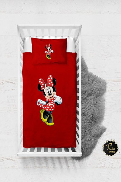 Talia Home Red Mickey Mouse Patterned Baby Duvet Cover Set with Sheets TLABN-052