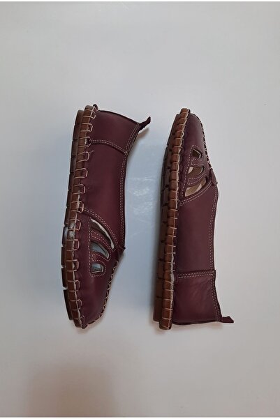 KAPAR İçi Dışı Hakiki deri Bordo renk ortopedik çarık babet