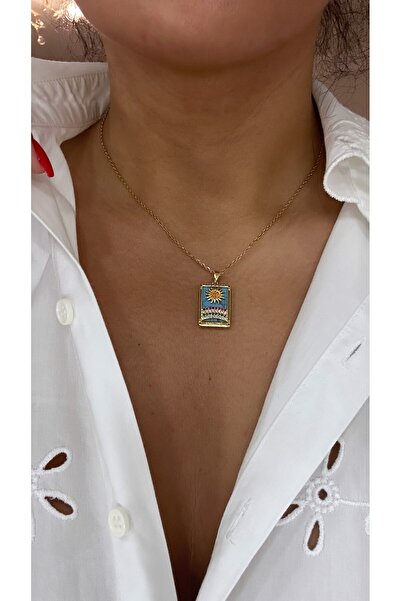 İlayda إيليس جولد - قلادة من الفولاذ المزخرف ببطاقة التارو الشمسية