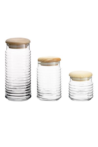 Paşabahçe Glass Storage Container with Wooden Lid