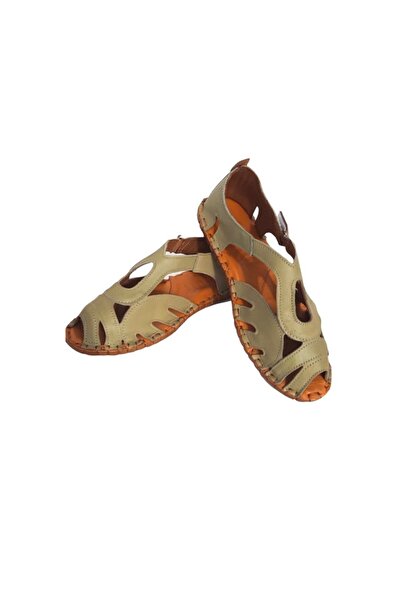 KAPAR Hakiki Deri Sandalet Haki Renk