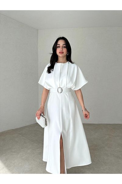 MAMMY Slit Detailed Belted Midi Dress