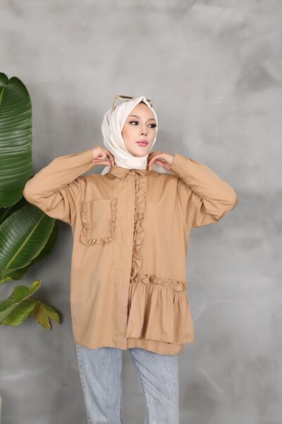 Nergis Neva Butik Κομψό τουνίκ με τσέπη και βολάν μπροστά