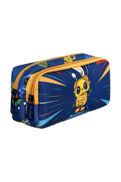 Generic Brand Licensed Navy Blue-Yellow Robot Patterned 2-Pocket Pencil Case