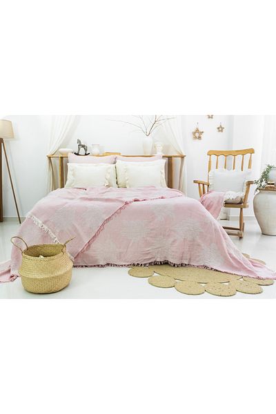 MEET MAYA NATURAL Rose Patterned Muslin Bedspread - Blanket, Pique, Sofa