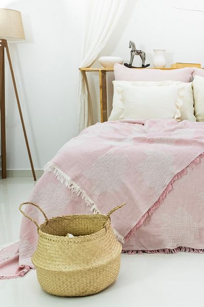 MEET MAYA NATURAL Rose Patterned Muslin Bedspread - Blanket, Pique, Sofa