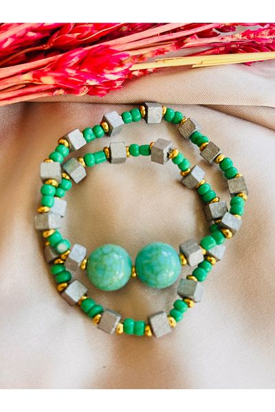 COCOSH TAKI Water Green and Gold Detailed - Multiple Elastic Bracelet