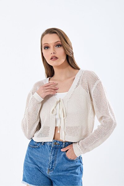 YUGA KNİTTİNG سترة صوفية مجعدة ومثقبة