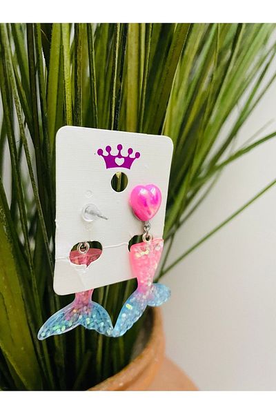 1PARÇAMAVİ Spiked Mermaid Tail Mermarid Birthday Children's Earrings