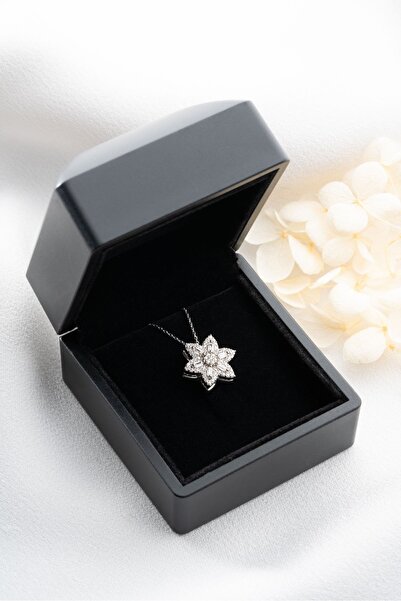 Silvano Jewelry 925 AYAR GÜMÜŞ DÖNEN LOTUS ÇİÇEĞİ KOLYE | IŞIKLI KUTUDA