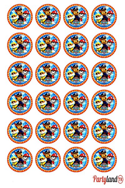 PartylandTR Paw Patrol 5 cm. Yapışkanlı Yuvarlak Etiket - Sticker 24 Adet