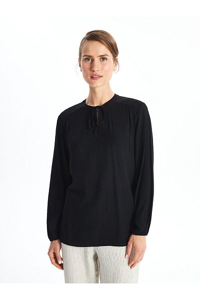 LC Waikiki LCW Damenbluse – einfarbig, lange Ärmel und Bindekragen