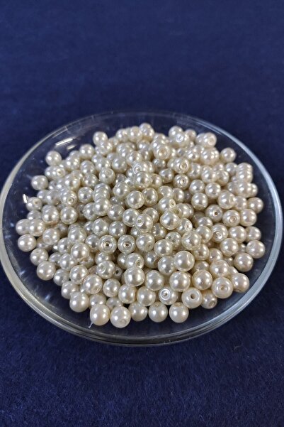 KL HOME 100gr - 1. Kaliteli Orijinal Cam Boncuk Inci Krem Ebat 6 Mm - Krem Renk