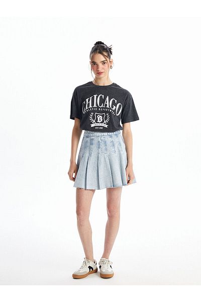LC Waikiki Lcw Slim Fit Women's Pleated Jean Skirt