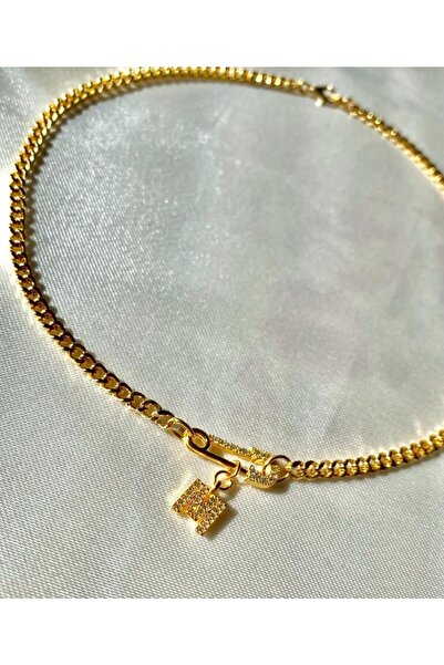 soiestore Zirkon Taşlı Çengel Harfli Choker Kolye