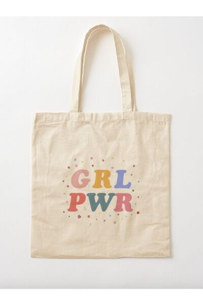 MiniPera Grl Pwr - Τσάντα ώμου από ακατέργαστο ύφασμα με στάμπα Girl Power