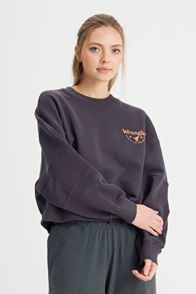 WRANGLER Relaxed Fit Geniş Kesim Bisiklet Yaka %100 Pamuk Siyah Sweatshirt